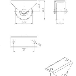 STRONG Kółko proste z gumową rolką 38 mm