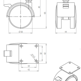 STRONG Kółko 50mm z płytką i hamulcem czarne 4x