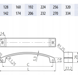 GTV Uchwyt meblowy UZ-G1 L=142mm, C=128mm czarny mat 1szt